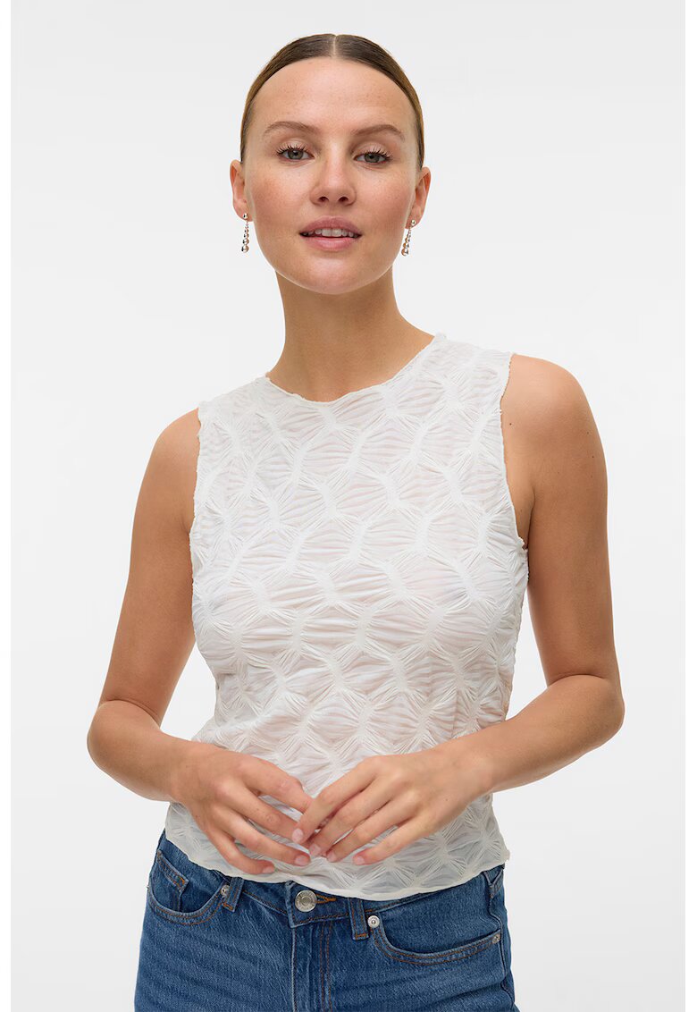 Vero Moda Top slim fit cu decolteu la baza gatului - Alb murdar