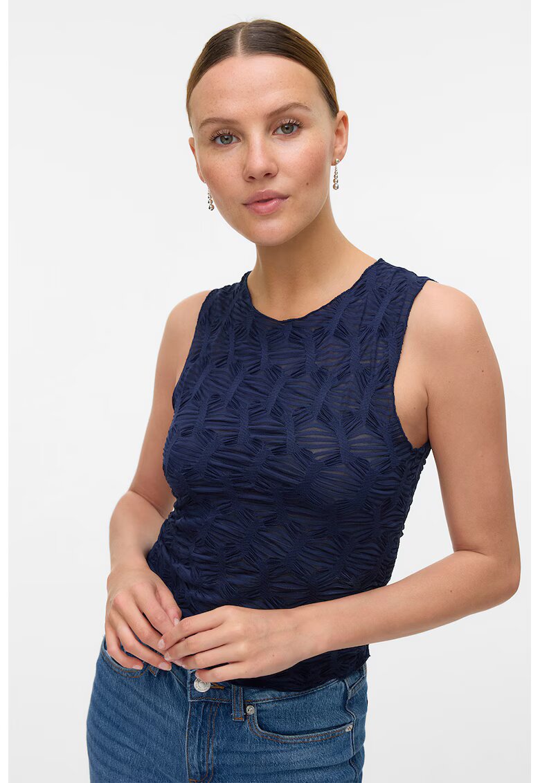 Vero Moda Top slim fit cu decolteu la baza gatului - Bleumarin