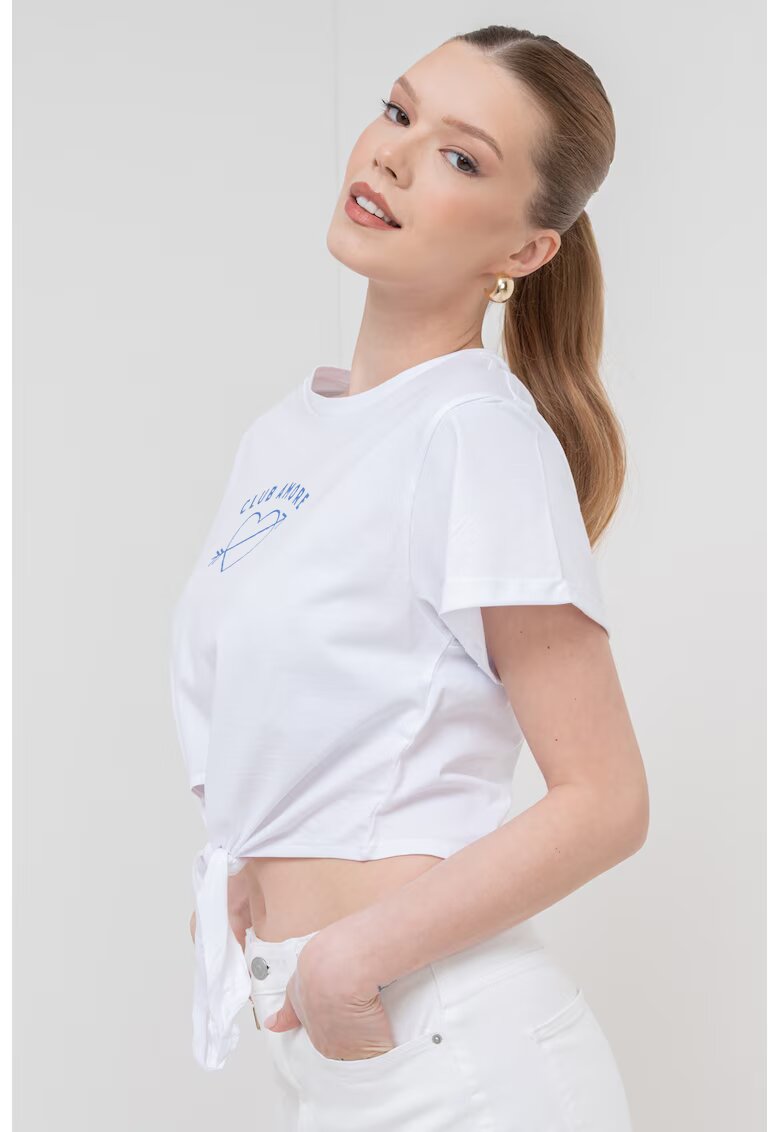Vero Moda Tricou crop de bumbac organic Cami - Alb/Albastru