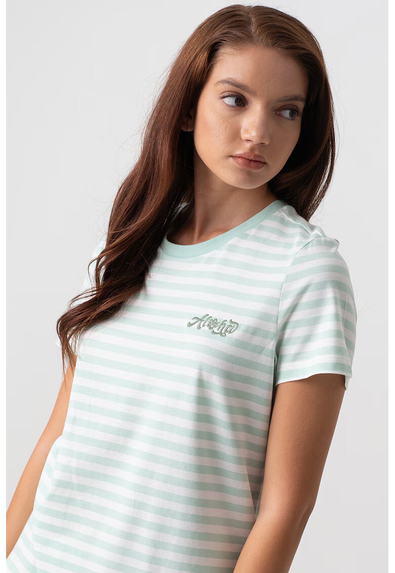 Vero Moda Tricou cu decolteu la baza gatului si model in dungi - Verde deschis/Alb murdar