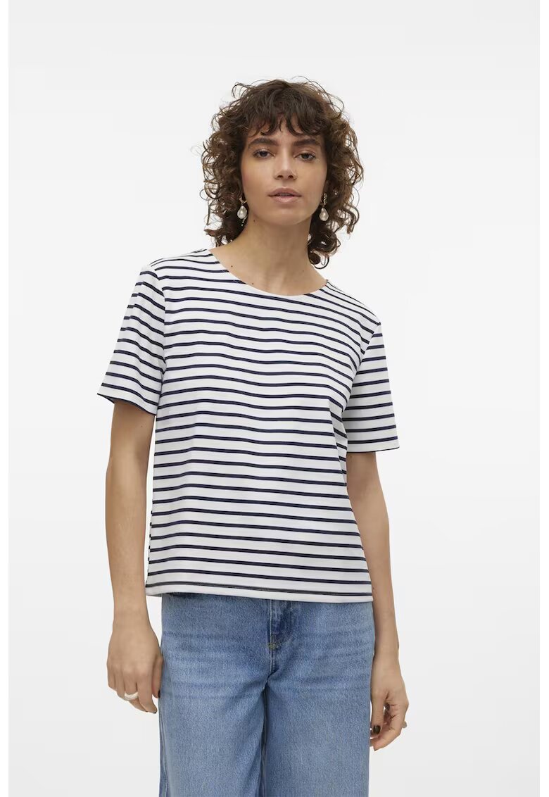 Vero Moda Tricou cu fermoar pe partea din spate - Alb/Bleumarin