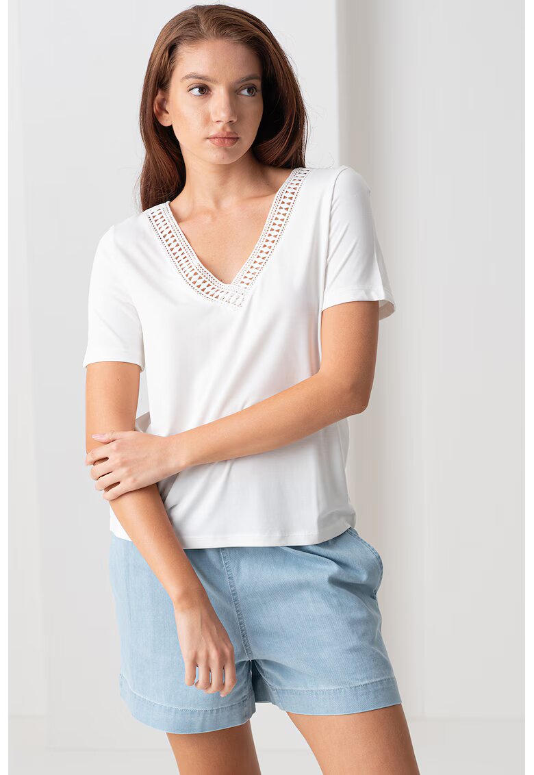 Vero Moda Tricou cu insertie crosetata Savannah - Alb murdar