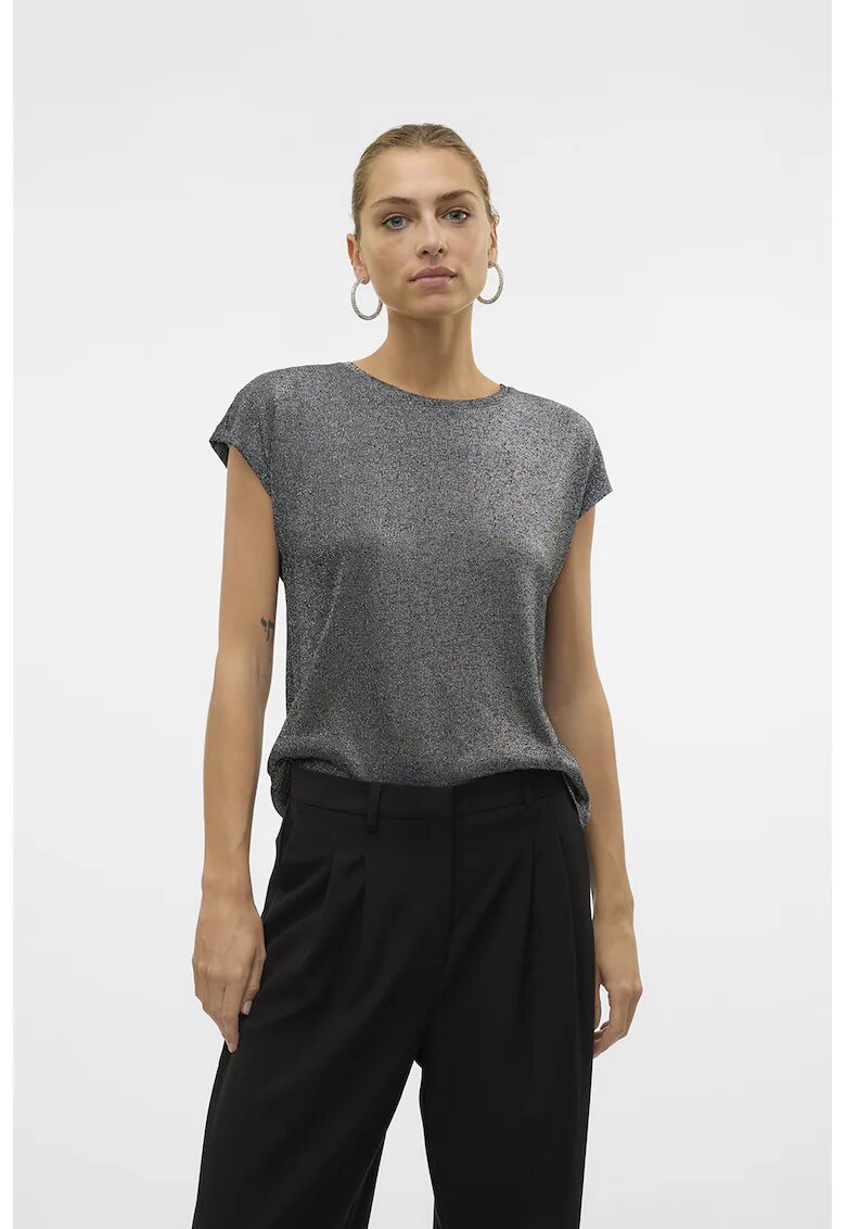 Vero Moda Tricou cu insertii din lurex - Negru/Gri inchis