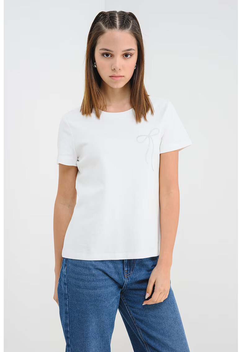 Vero Moda Tricou de bumbac organic - Alb optic/Argintiu
