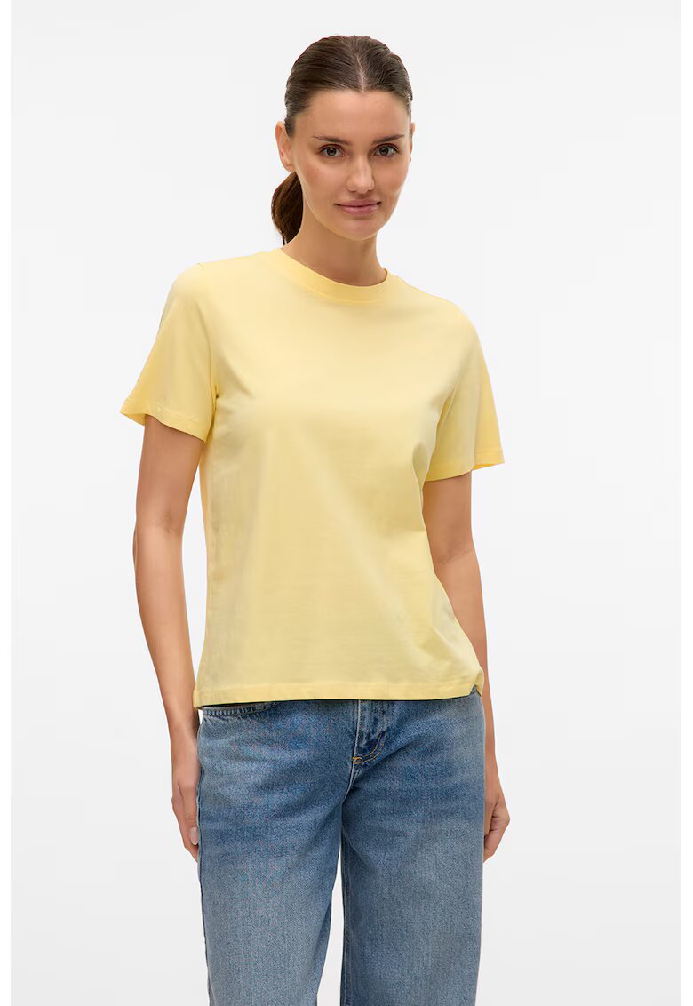 Vero Moda Tricou de bumbac organic cu decolteu la baza gatului - Galben pai
