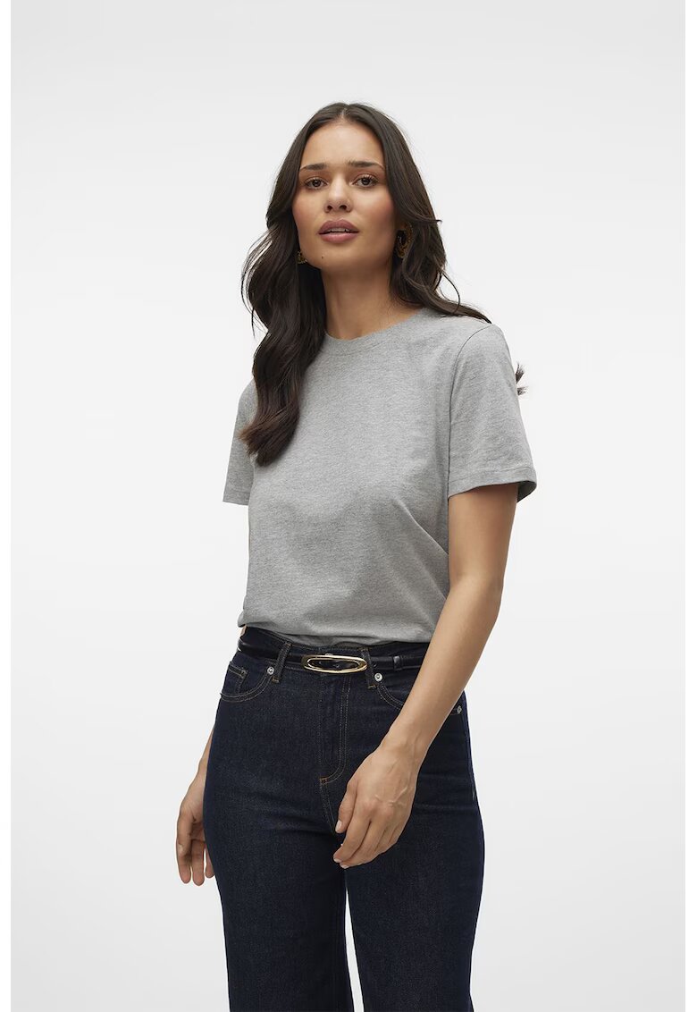 Vero Moda Tricou de bumbac organic cu decolteu la baza gatului - Gri melange