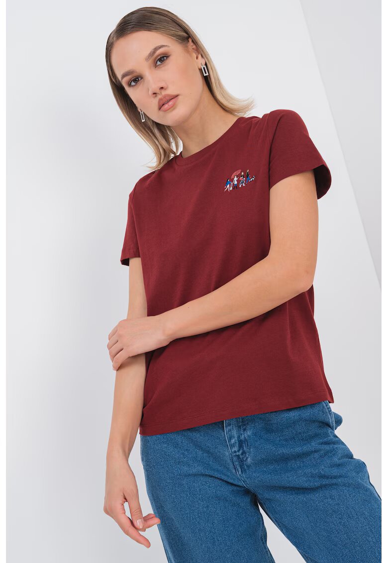 Vero Moda Tricou de bumbac organic cu detaliu brodat Francis - Rosu inchis