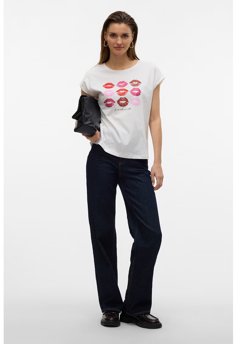 Vero Moda Tricou de bumbac organic cu imprimeu grafic - Rosu/Alb/Roz