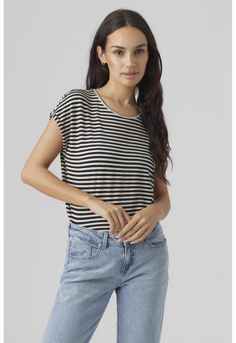Vero Moda Tricou din amestec de lyocell - Alb/Negru
