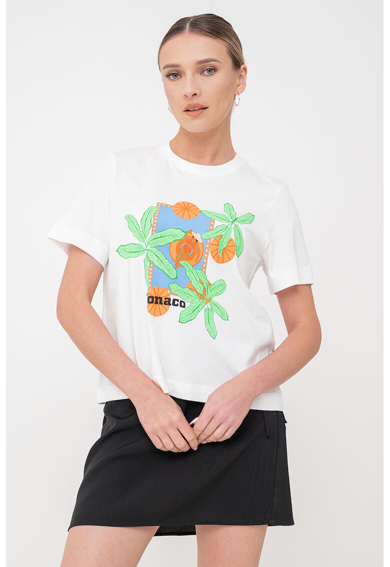 Vero Moda Tricou din bumbac organic - Alb/Portocaliu
