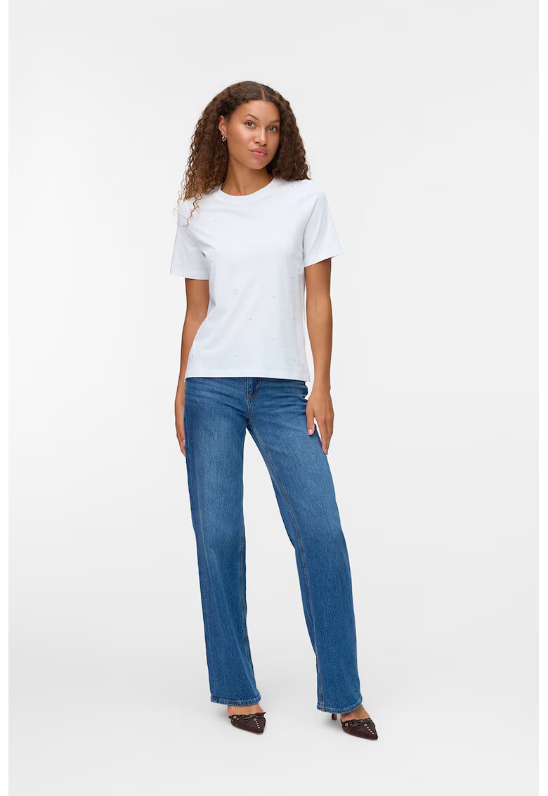 Vero Moda Tricou din bumbac organic cu strasuri - Alb