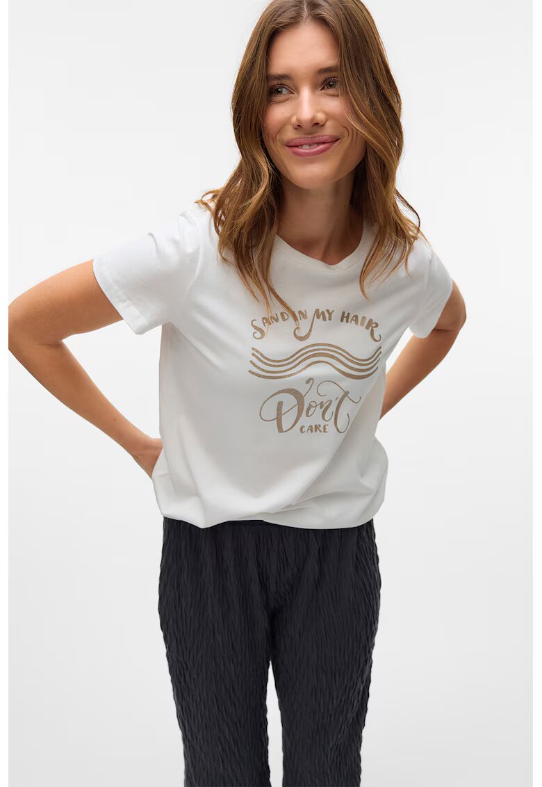 Vero Moda Tricou din bumbac organic Vigga - Alb/Bej