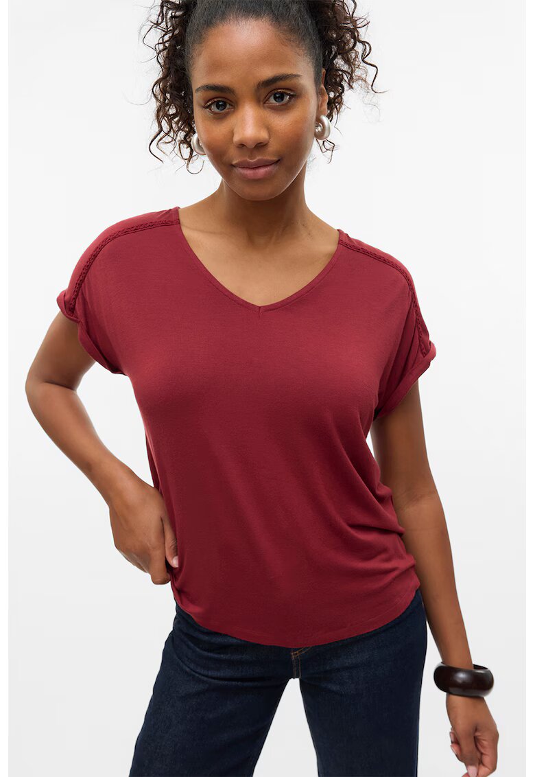 Vero Moda Tricou lejer cu decolteu in V - Rosu inchis