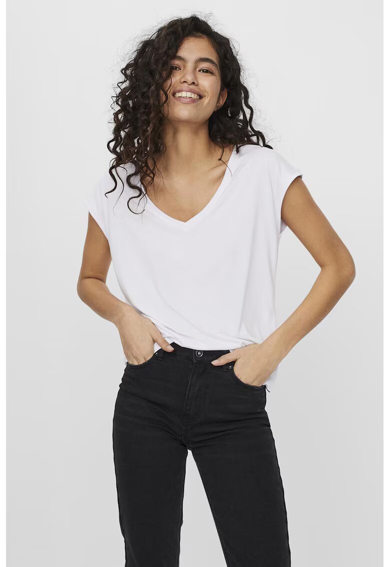 Vero Moda Tricou uni cu decolteu in V - Alb