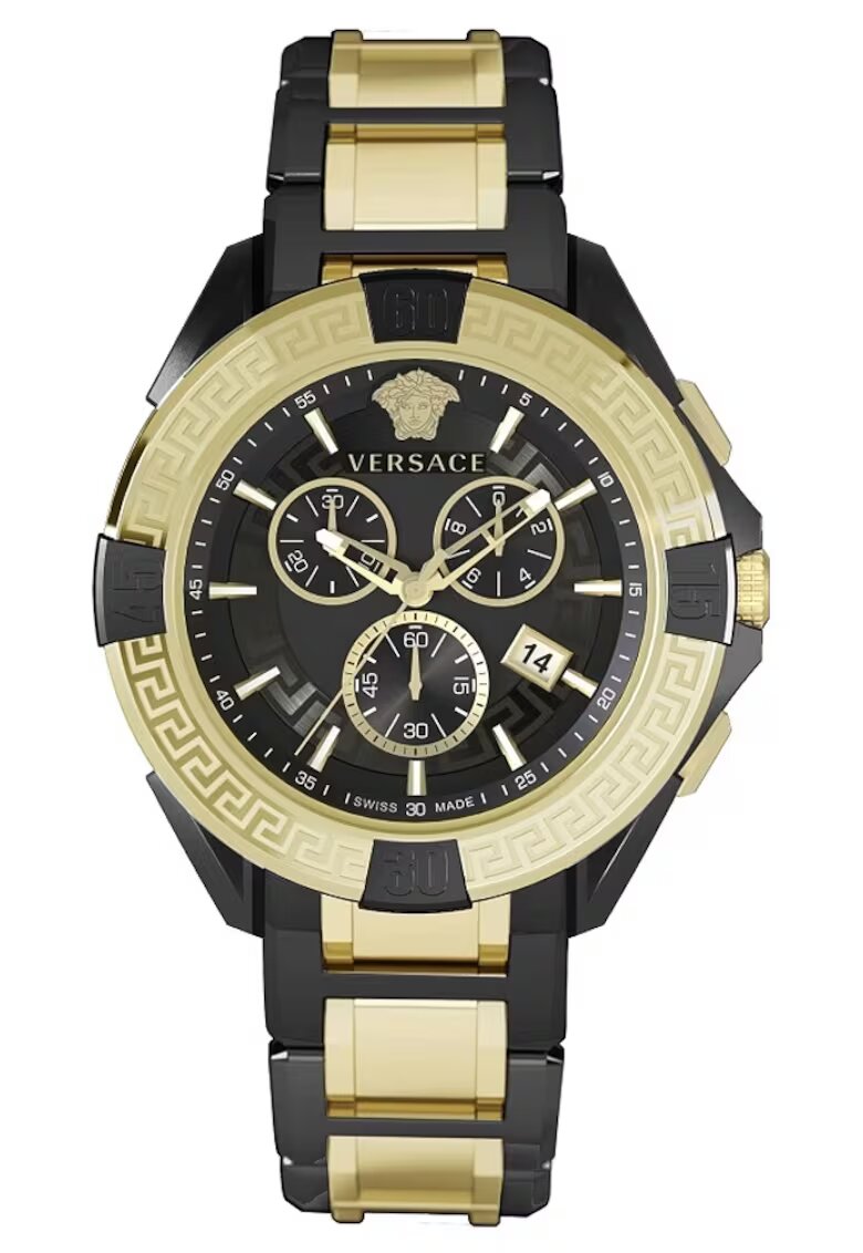 Versace Ceas barbatesc cronograf - bratara metalica aurie/neagra - 46mm - rezistenta apa 5 ATM