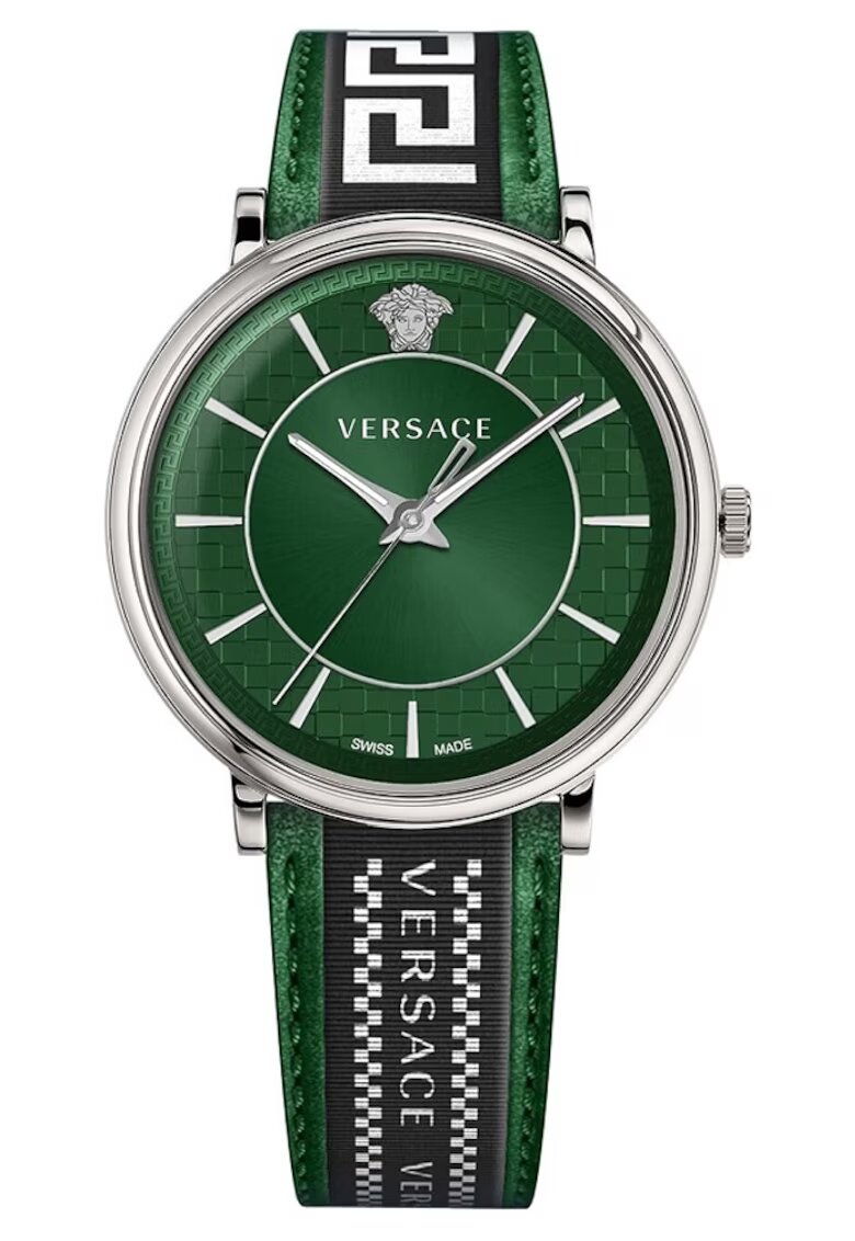 Versace Ceas barbatesc V-Circle - piele/inox - 42mm - rezistenta apa 5 ATM - verde/argintiu