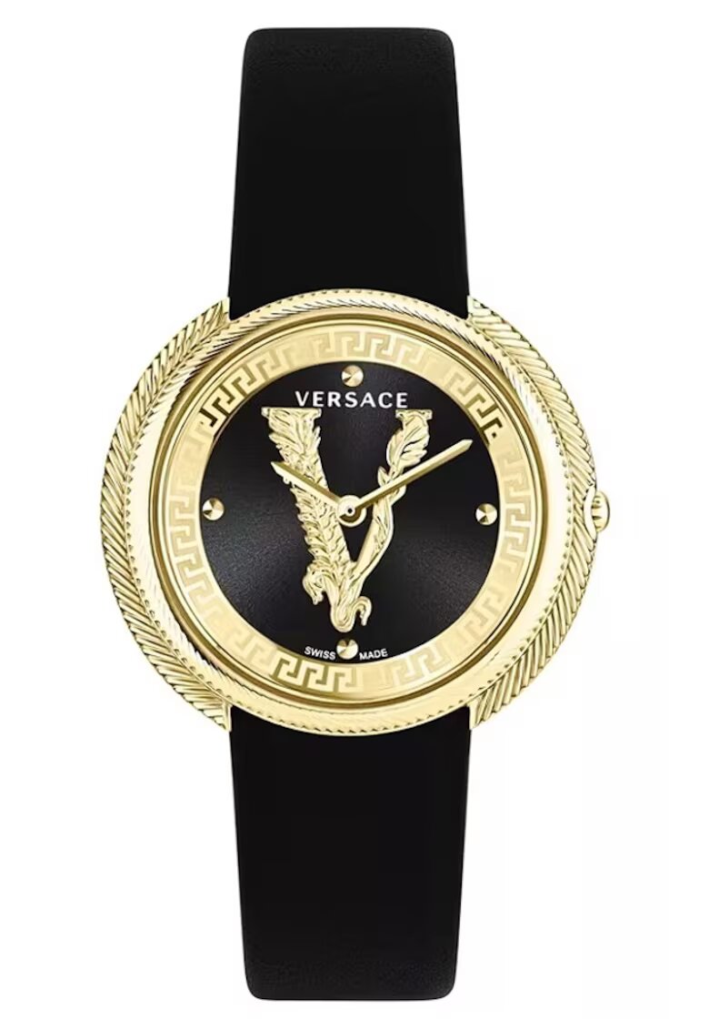 Versace Ceas dama Thea - piele neagra - 38mm - rezistent la apa 5 ATM - negru/auriu