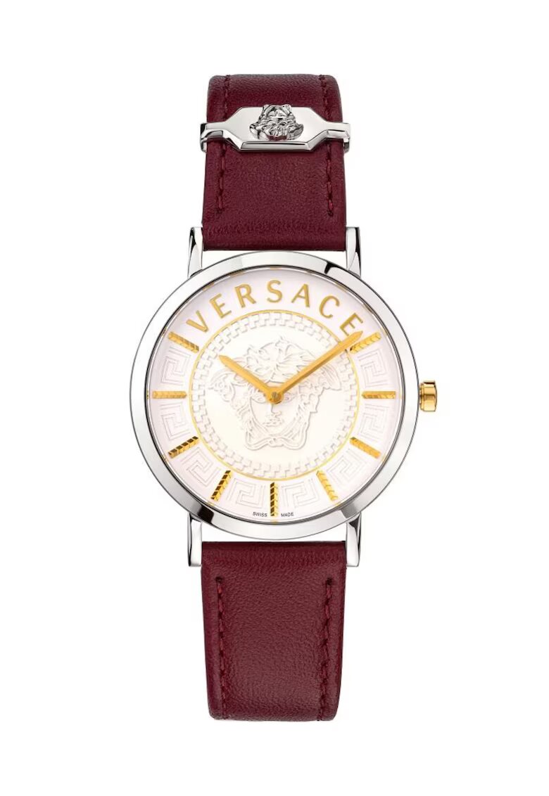Versace Ceas de dama - VEK400221 - Otel inoxidabil/Piele naturala - Rosu/Argintiu