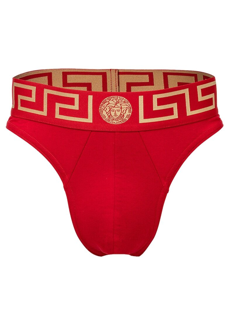 Versace Chiloti tanga cu imprimeu logo - Rosu/Auriu