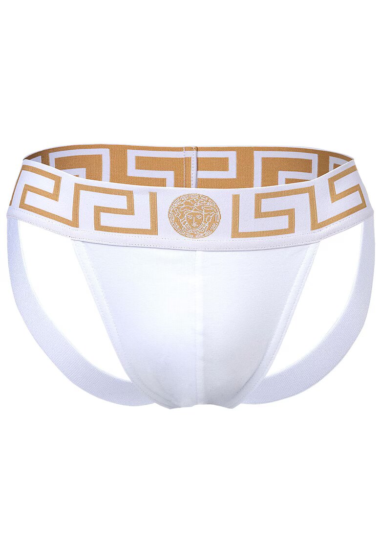 Versace Chiloti tip suspensor cu logo - Alb/Auriu