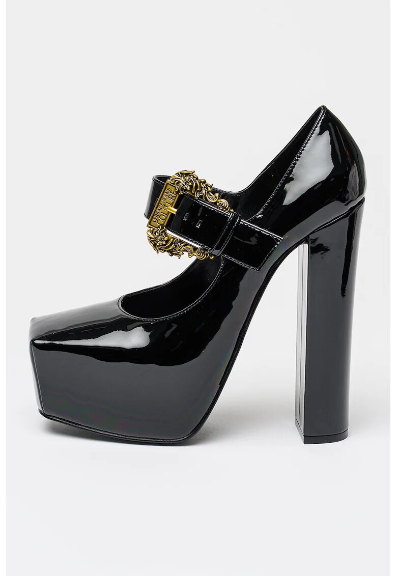Versace Jeans Couture Pantofi cu aspect lacuit si toc masiv - Negru