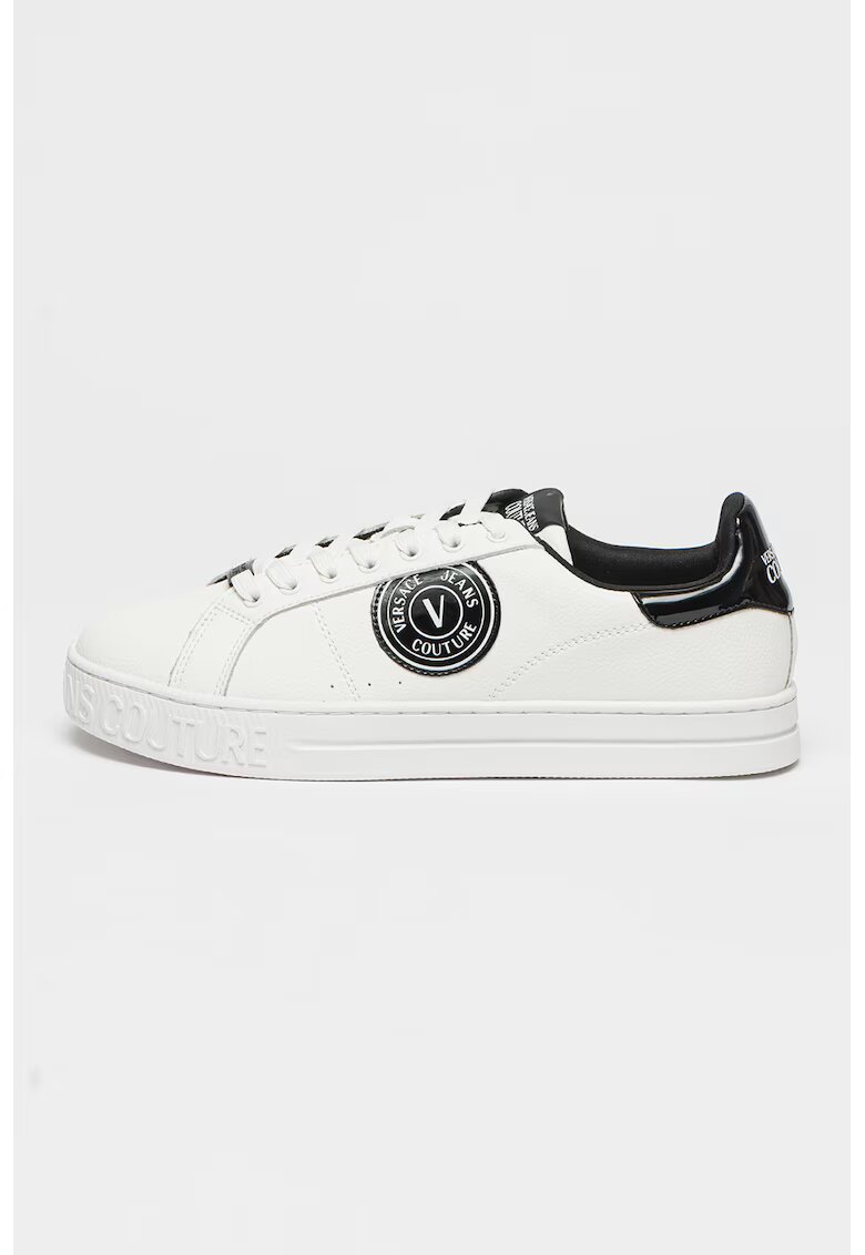 Versace Jeans Couture Pantofi de piele si piele ecologica cu aplicatie logo - Alb/Negru