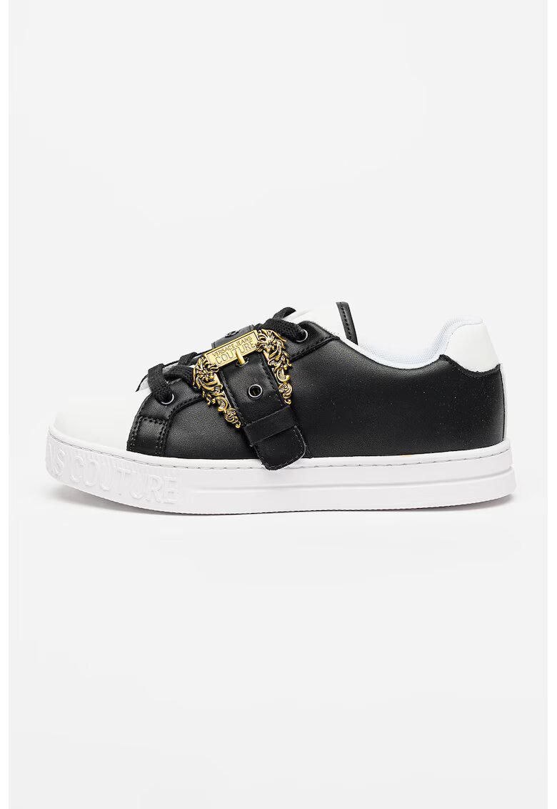 Versace Jeans Couture Pantofi psort de piele ecologica cu design cu catarama Fondo Court - Alb/Negru