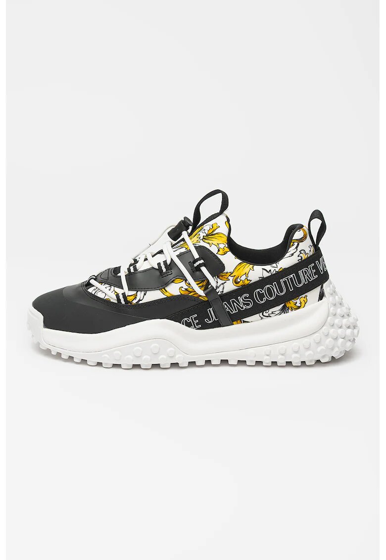 Versace Jeans Couture Pantofi sport cu model si garnituri din material textil - Alb/Negru/Galben