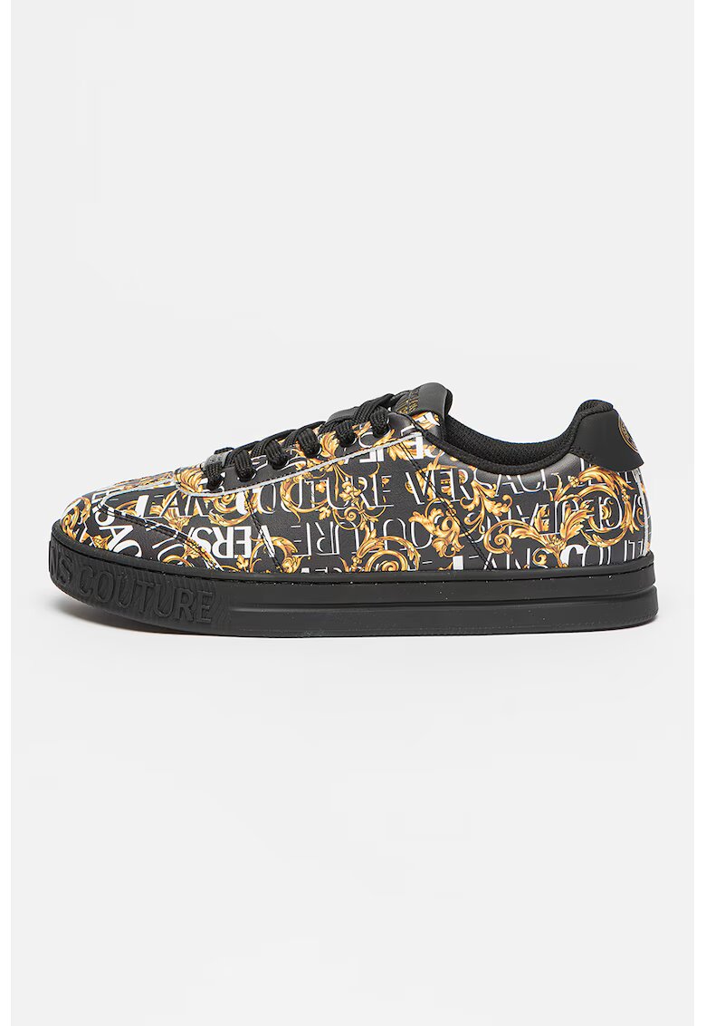 Versace Jeans Couture Pantofi sport de piele si piele ecologica cu model logo - Alb/Negru/Galben