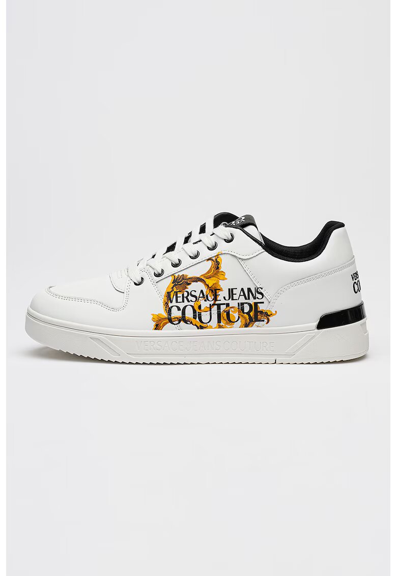 Versace Jeans Couture Pantofi sport din piele cu imprimeu logo lateral - Portocaliu pal/Alb optic
