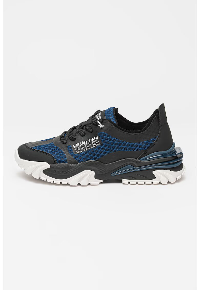 Versace Jeans Couture Pantofi sport din piele ecologica si material textil cu detaliu logo - Alb/Negru/Albastru inchis
