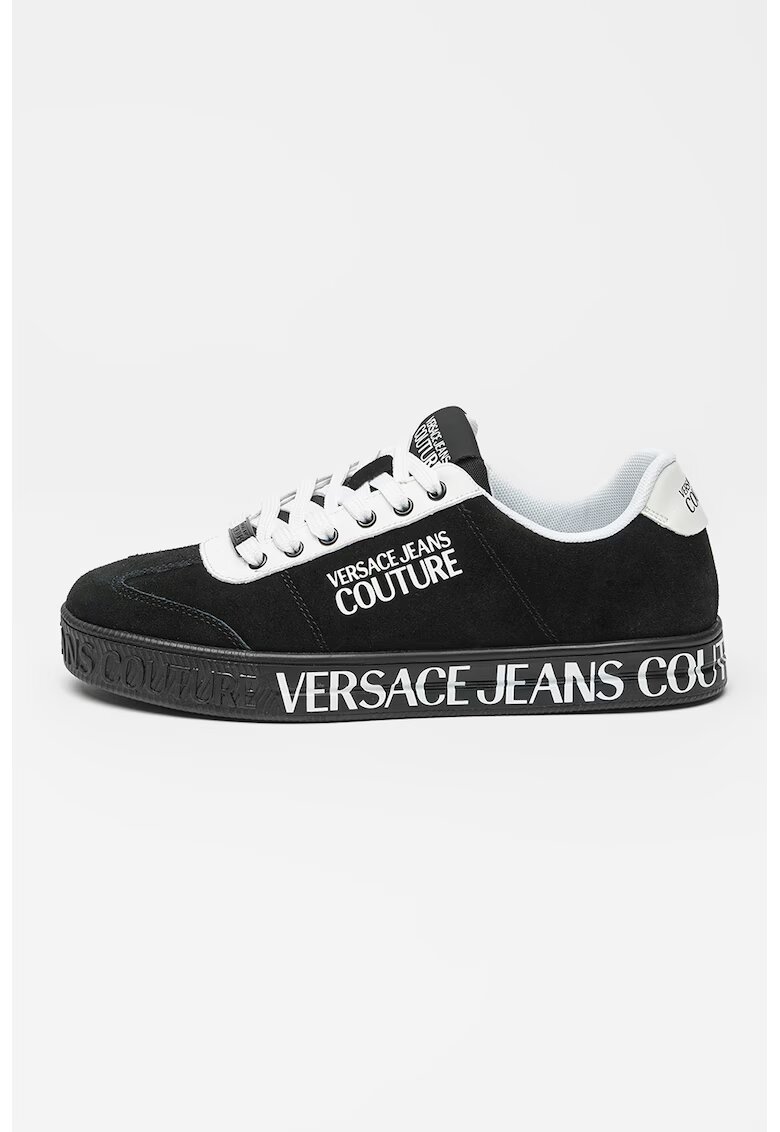 Versace Jeans Couture Pantofi sport din piele intoarsa cu imprimeu logo - Negru/Alb optic