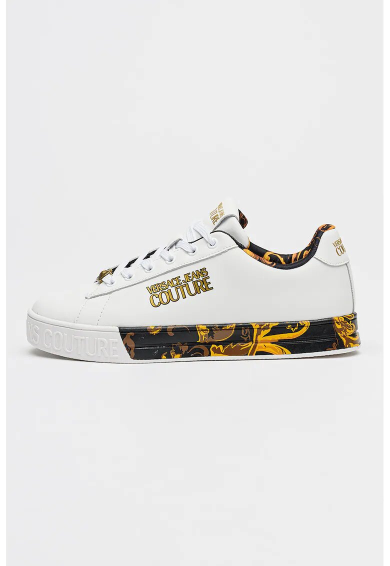 Versace Jeans Couture Pantofi sport low cut din piele - Alb/Portocaliu pal