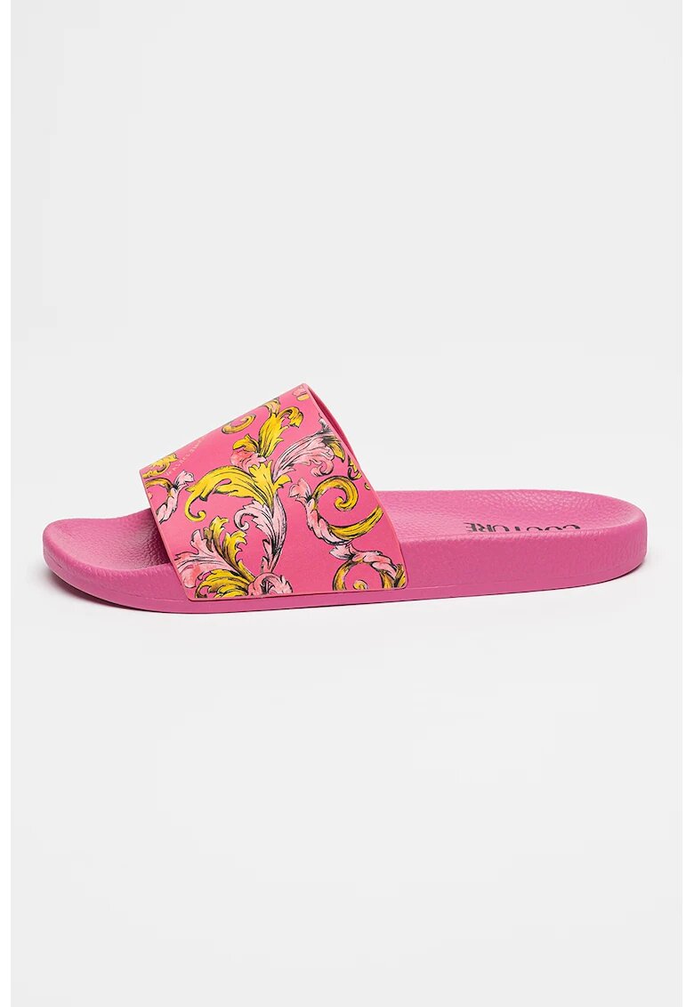 Versace Jeans Couture Papuci cu imprimeu grafic - Roz deschis/Galben mustar