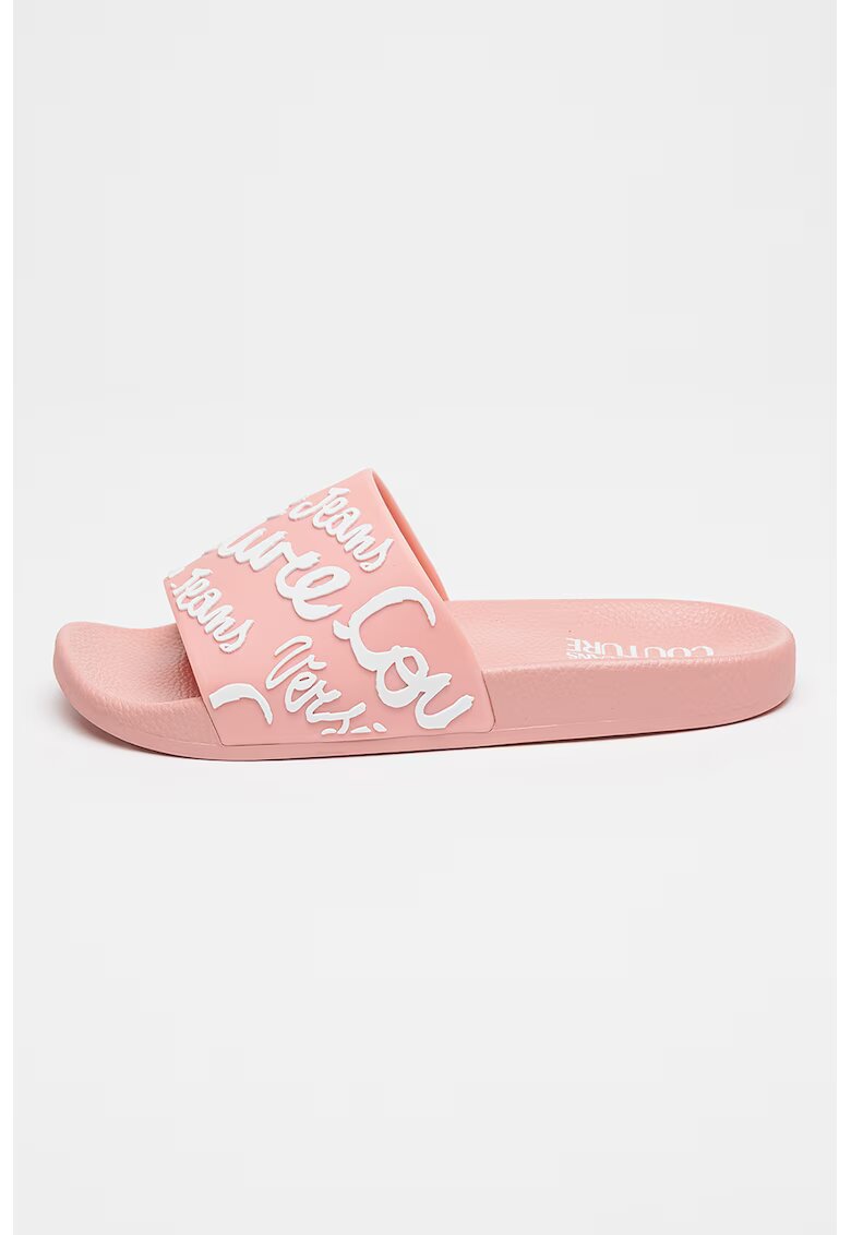 Versace Jeans Couture Papuci cu imprimeu logo - Alb/Roz pastel