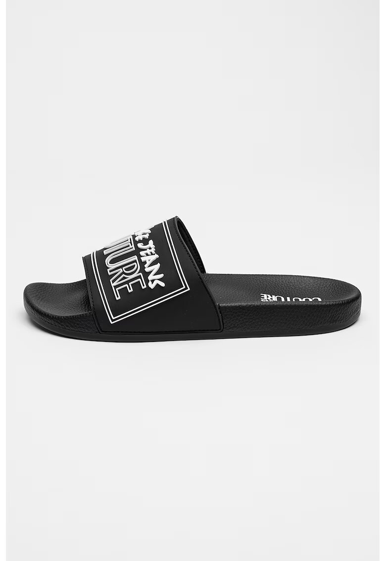 Versace Jeans Couture Papuci cu logo in relief - Alb/Negru