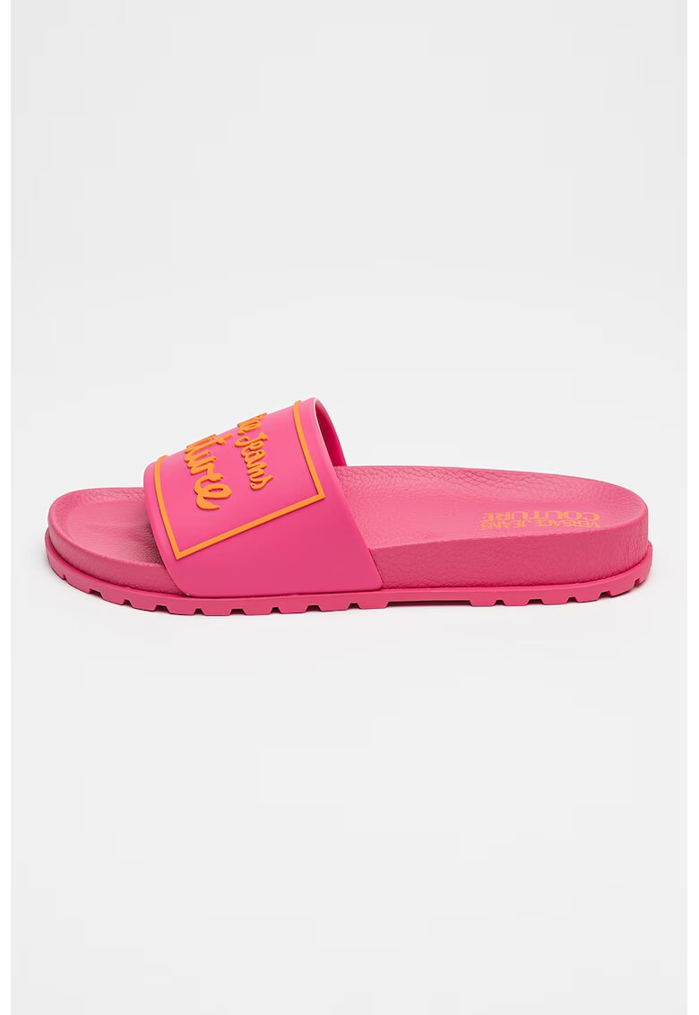 Versace Jeans Couture Papuci cu talpa plata si imprimeu logo - Roz deschis/Portocaliu mandarina