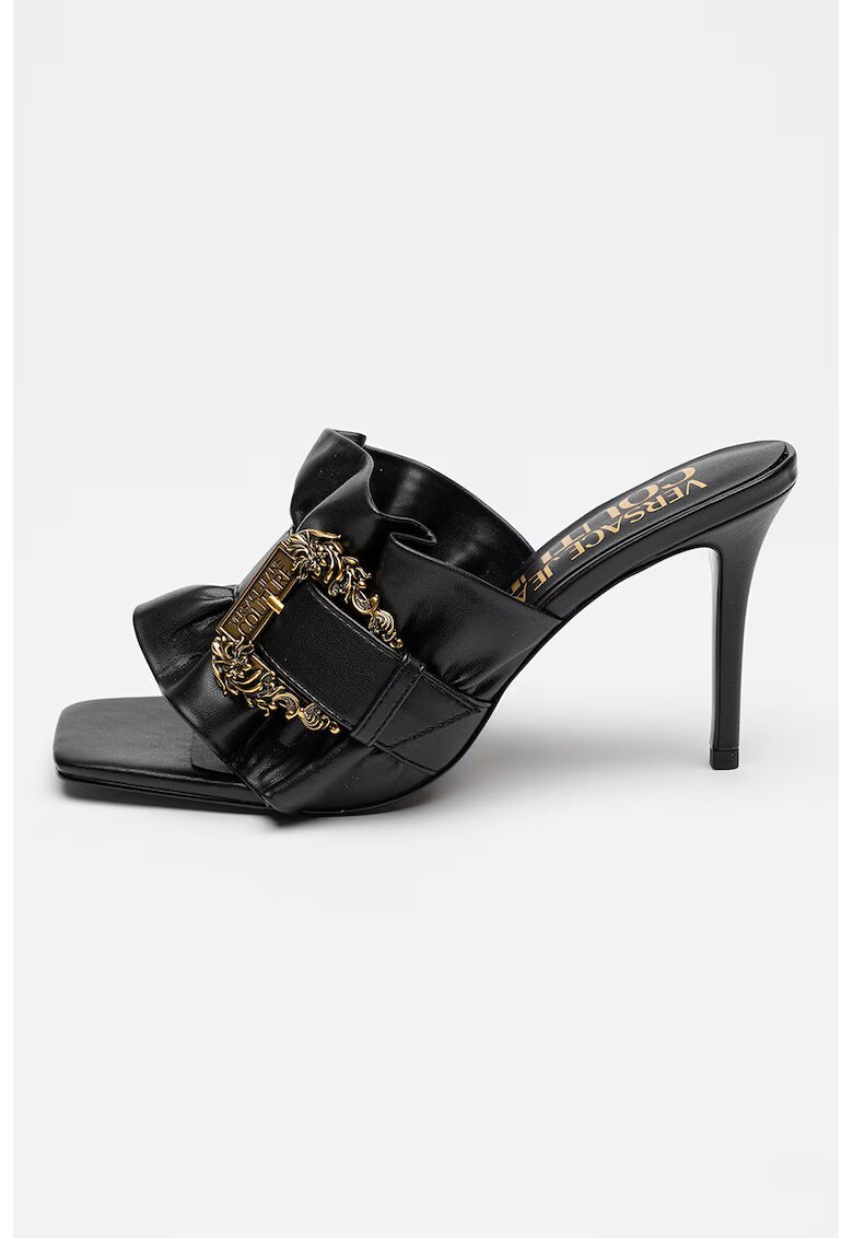 Versace Jeans Couture Papuci din piele ecologica cu toc si catarama decorativa - Negru