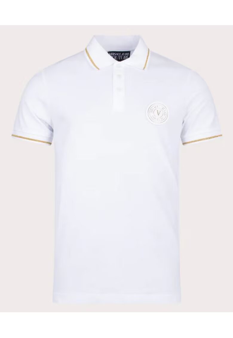 VERSACE JEANS Tricou polo barbati - Bumbac - Alb/Auriu - Alb