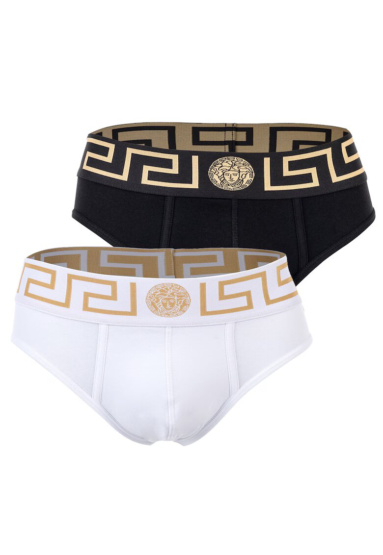 Versace Set de chiloti cu banda logo - 2 perechi - Alb/Negru