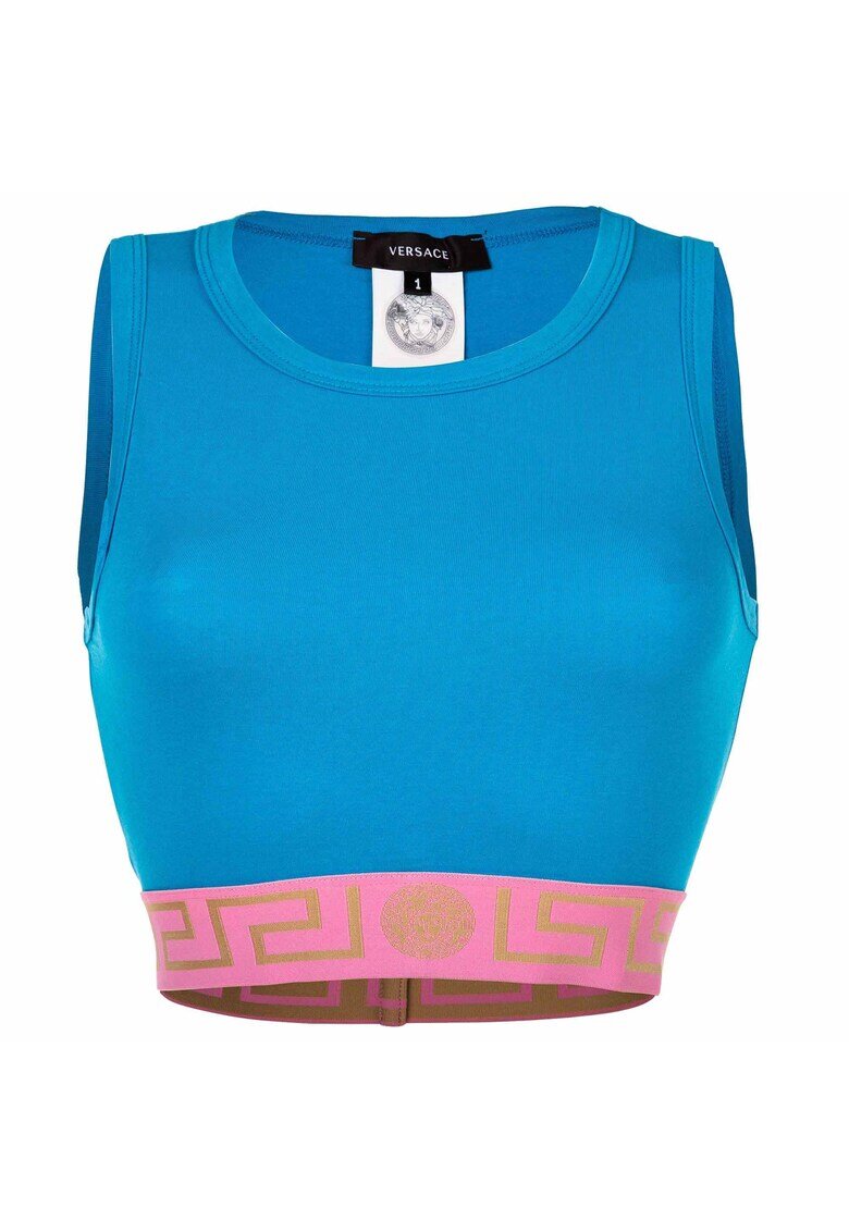 Versace Top crop cu banda logo Topeka - Roz/Albastru