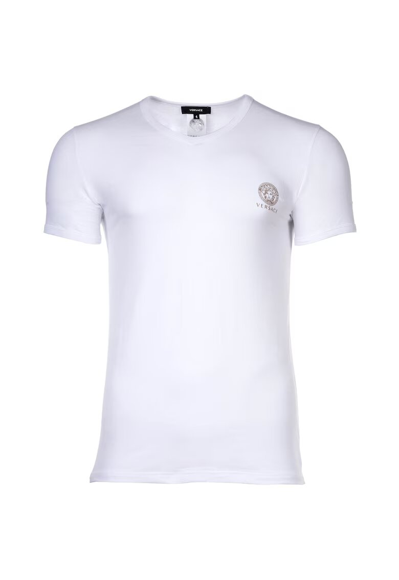 Versace Tricou de casa cu decolteu in V si logo pe piept - Alb