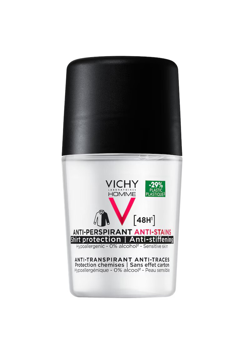 Vichy Deodorant roll-on Homme cu efect anti-urme albe - galbene si de transpiratie - eficacitate 48h - 50ml