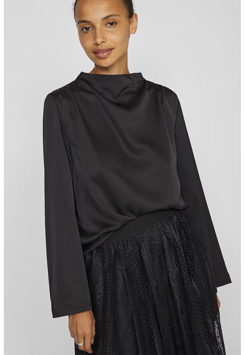 Vila Bluza de satin cu maneci evazate - Negru stins