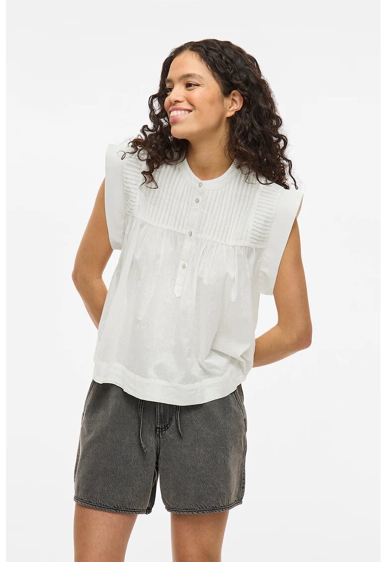 Vila Bluza din bumbac organic cu model uni - Alb