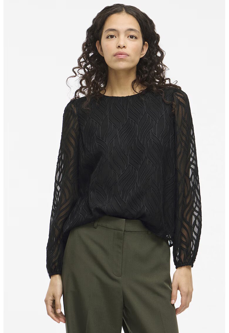 Vila Bluza transparenta cu model brodat Mika - Negru/Gri inchis