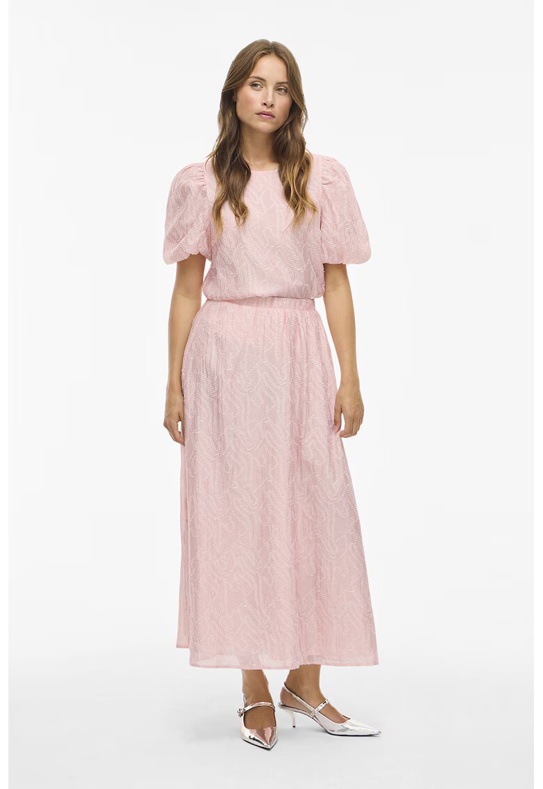 Vila Fusta maxi cu broderie - Roz