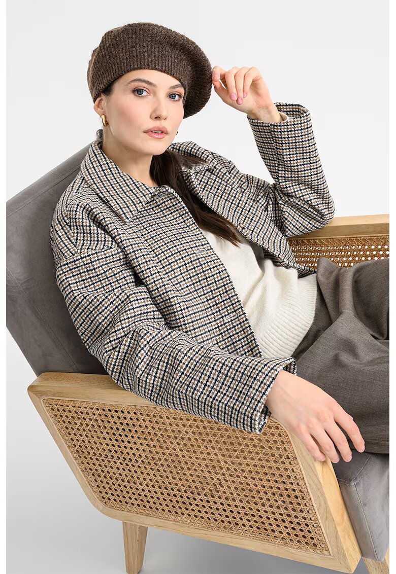 Vila Jacheta din amestec de lana cu model houndstooth - Negru/Bej/Maro deschis