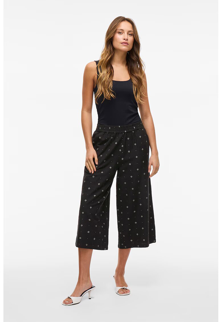 Vila Pantaloni evazati cu model si talie elastica - Negru