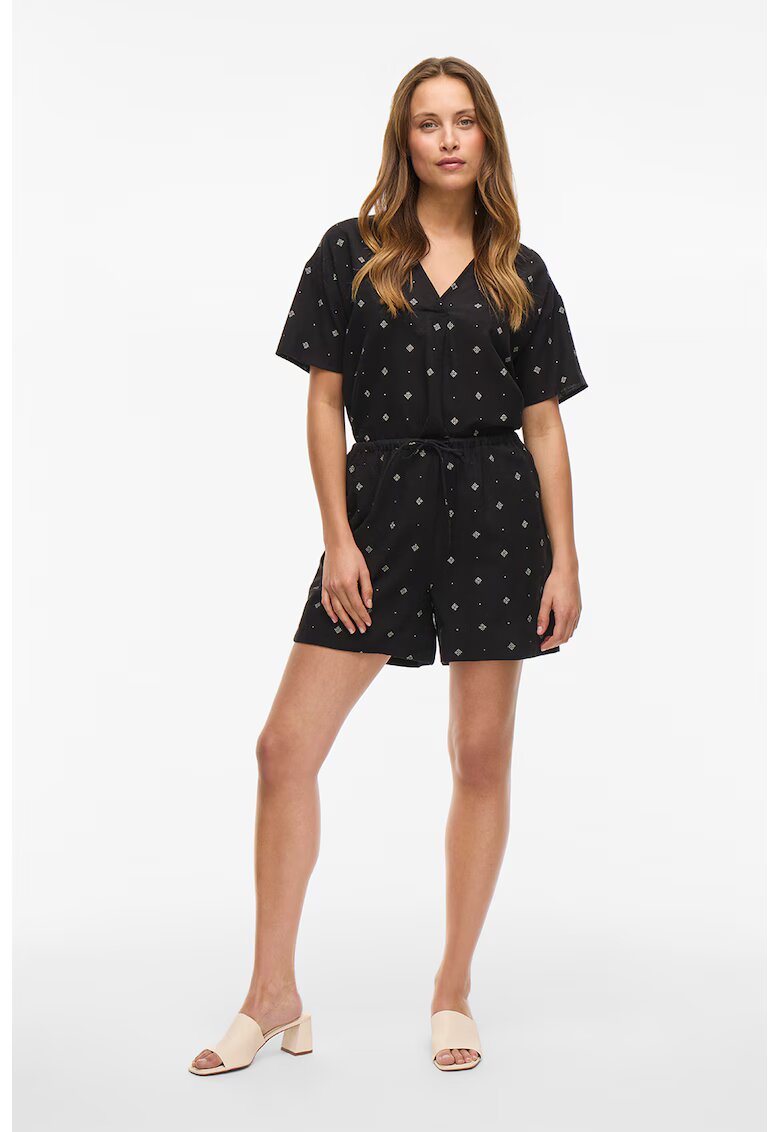 Vila Pantaloni scurti cu snur in talie si model - Negru